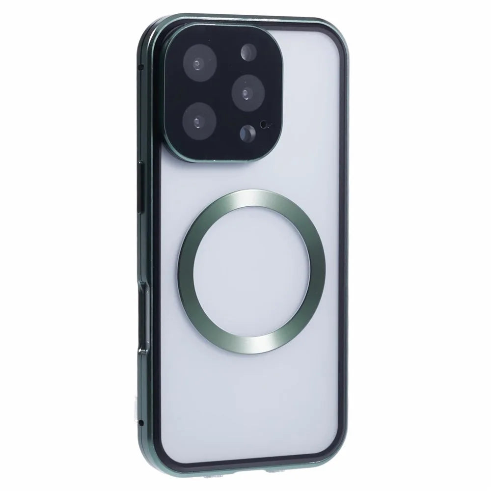 For iPhone 16 Pro Max Case Double Sides Tempered Glass Phone Cover Compatible with MagSafe Full Protector - Green - 4
