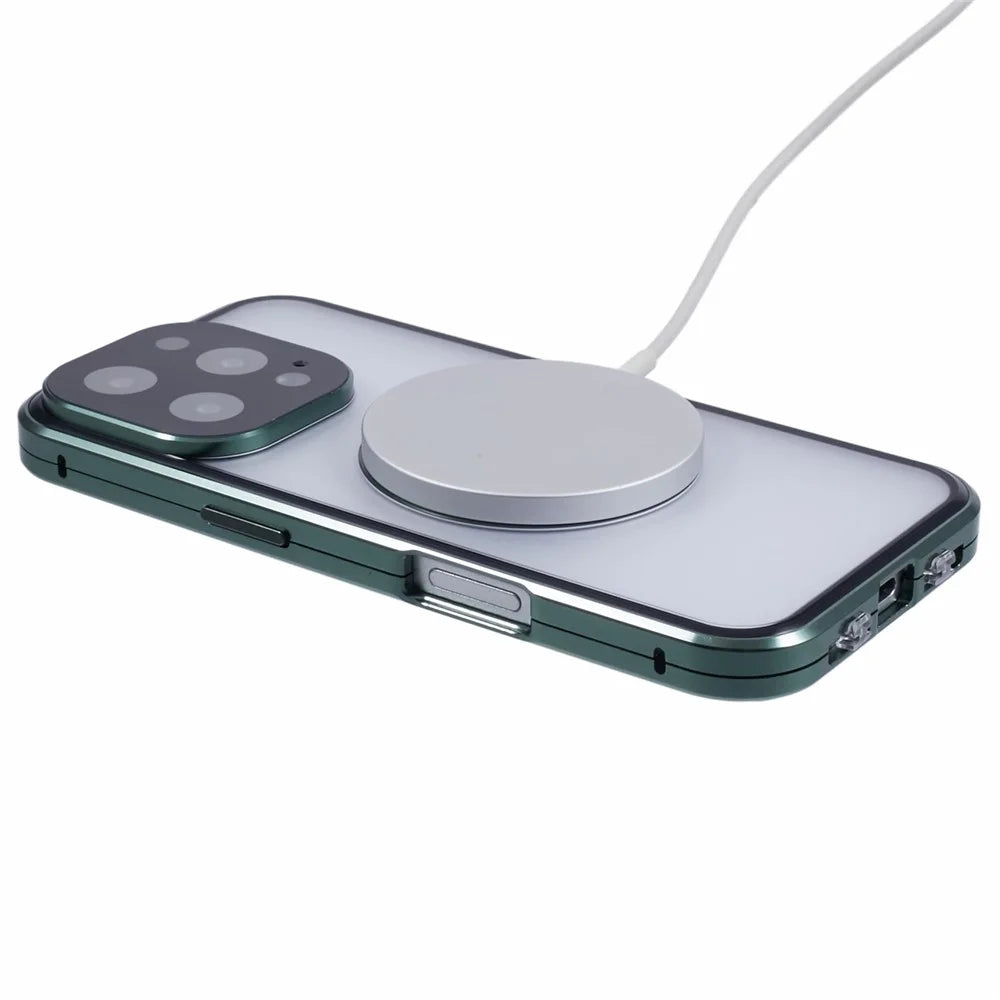 For iPhone 16 Pro Max Case Double Sides Tempered Glass Phone Cover Compatible with MagSafe Full Protector - Green - 5