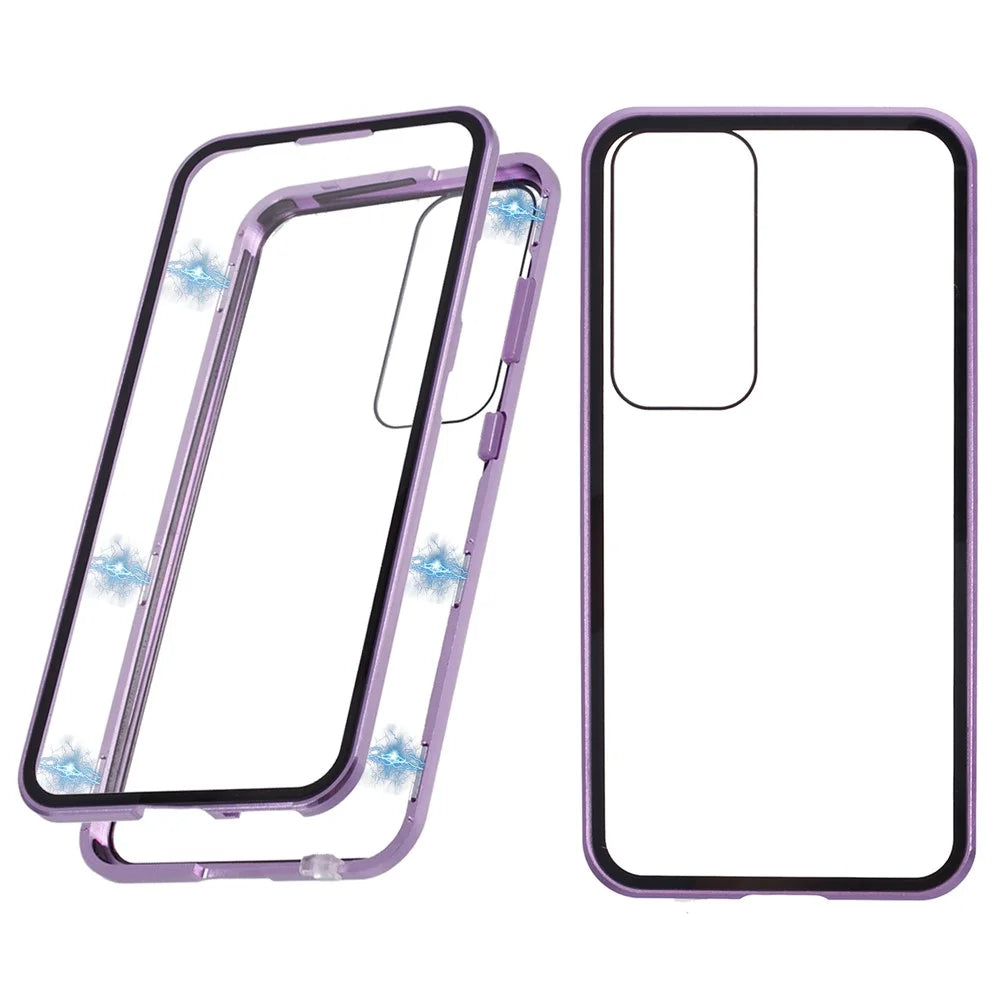 For Samsung Galaxy S25+ Full Body Case Magnetic Tempered Glass Double-Sided Phone Case - Purple - 1
