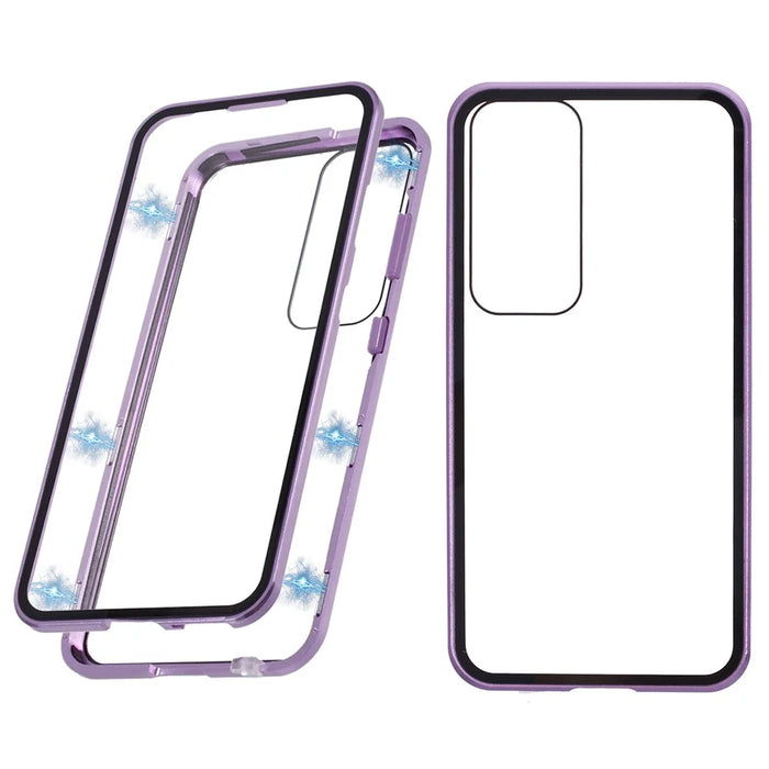 For Samsung Galaxy S25+ Full Body Case Magnetic Tempered Glass Double-Sided Phone Case - Purple - 1