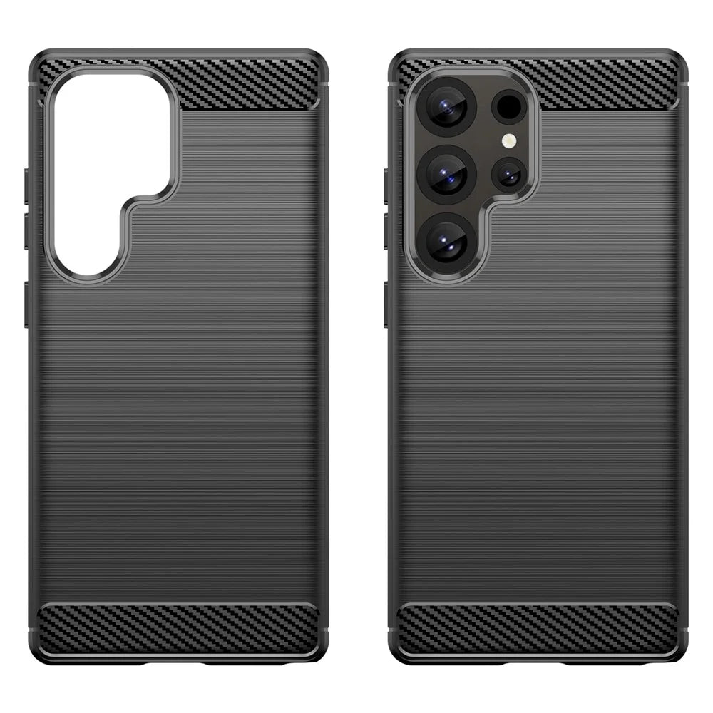 For Samsung Galaxy S25 Ultra Case Carbon Fiber Texture TPU Brushed Phone Cover - Black - 2