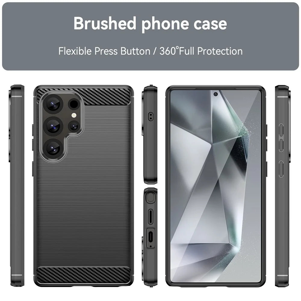For Samsung Galaxy S25 Ultra Case Carbon Fiber Texture TPU Brushed Phone Cover - Black - 3