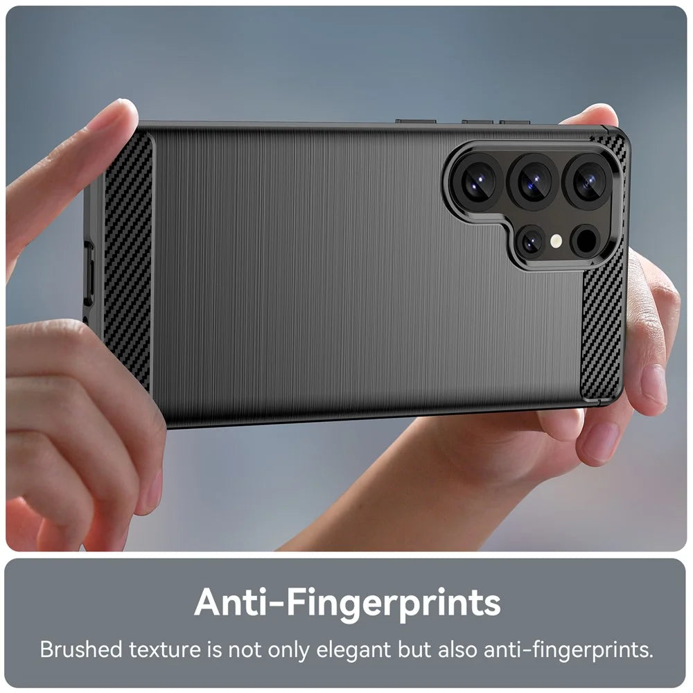For Samsung Galaxy S25 Ultra Case Carbon Fiber Texture TPU Brushed Phone Cover - Black - 6