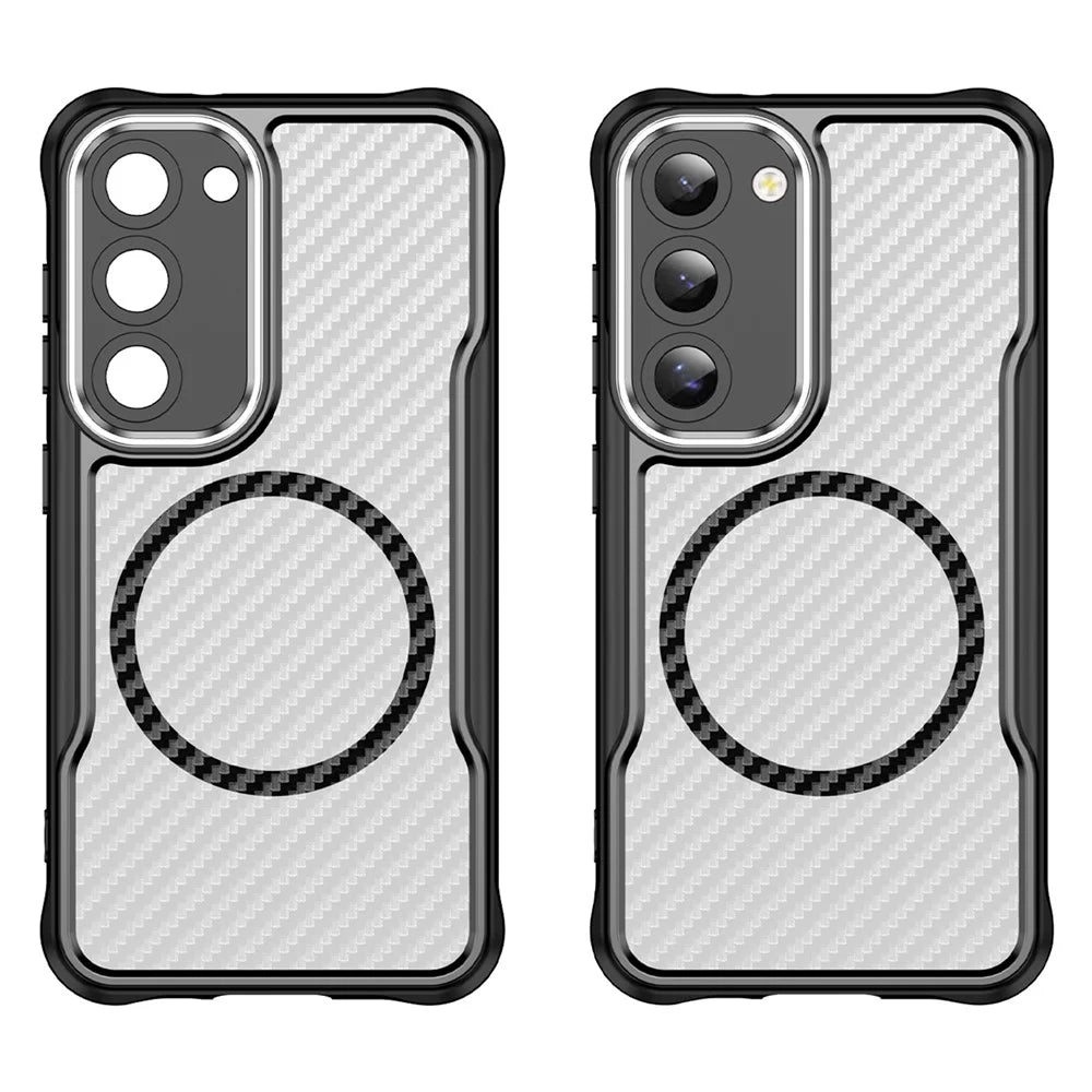 For Samsung Galaxy S23 Case TPU+PC Carbon Fiber Phone Cover Magnetic Case - Black - 2