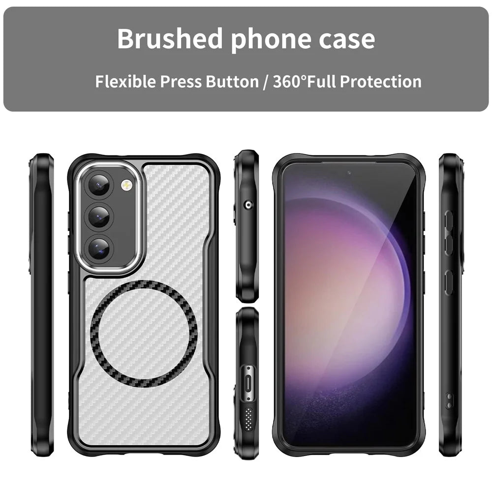 For Samsung Galaxy S23 Case TPU+PC Carbon Fiber Phone Cover Magnetic Case - Black - 3