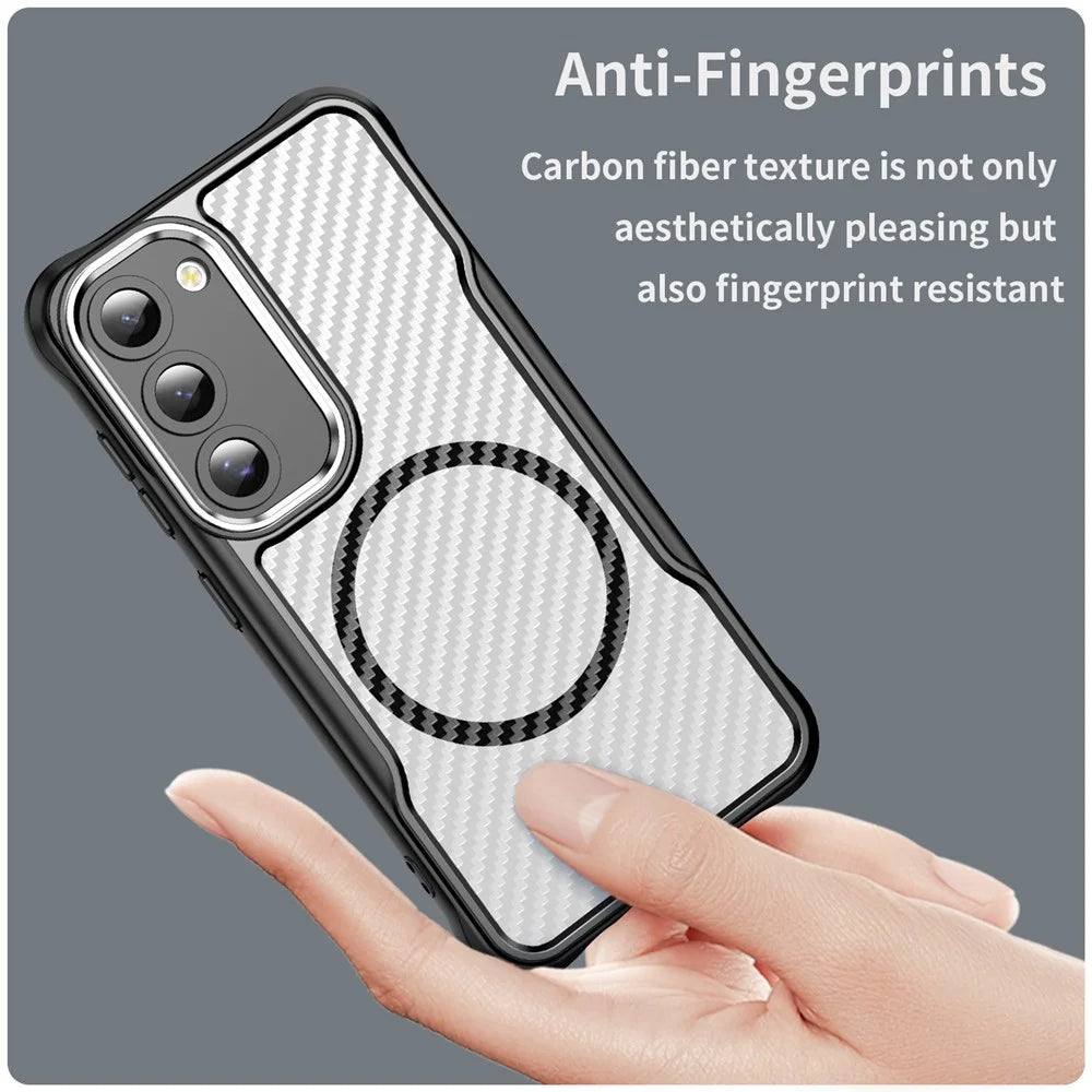 For Samsung Galaxy S23 Case TPU+PC Carbon Fiber Phone Cover Magnetic Case - Black - 5