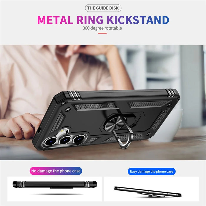 For Samsung Galaxy S25 Case PC+TPU Phone Cover with Rotary Ring Kickstand - Black - 2