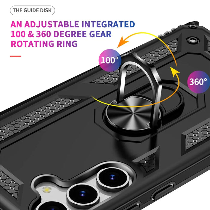 For Samsung Galaxy S25 Case PC+TPU Phone Cover with Rotary Ring Kickstand - Black - 3