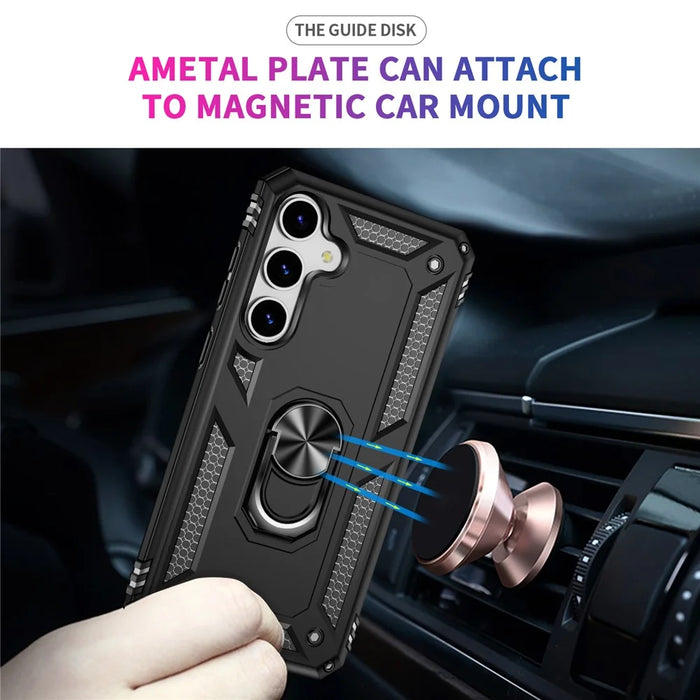 For Samsung Galaxy S25 Case PC+TPU Phone Cover with Rotary Ring Kickstand - Black - 4