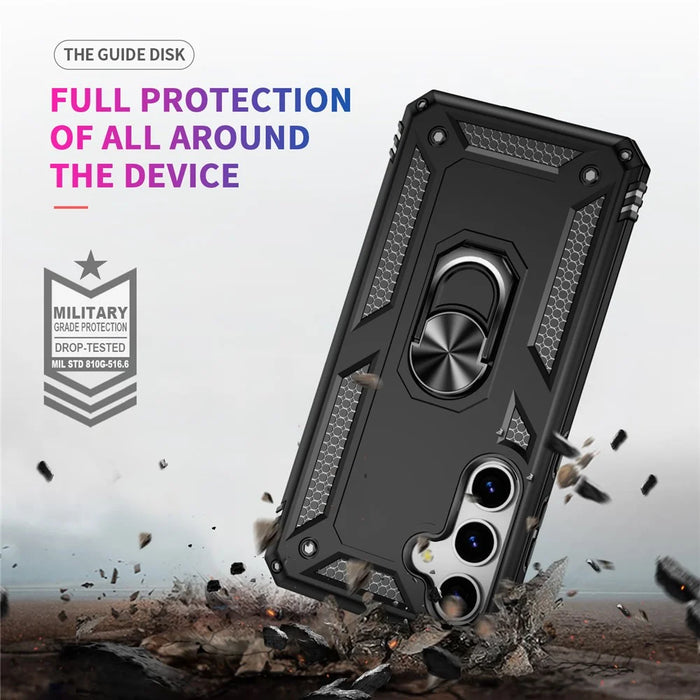 For Samsung Galaxy S25 Case PC+TPU Phone Cover with Rotary Ring Kickstand - Black - 5