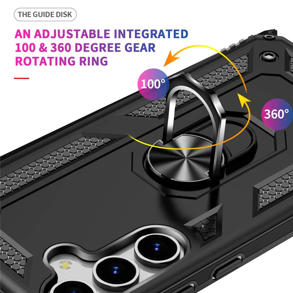 For Samsung Galaxy S25+ Case PC+TPU Phone Cover with Rotary Ring Kickstand - Black - 3