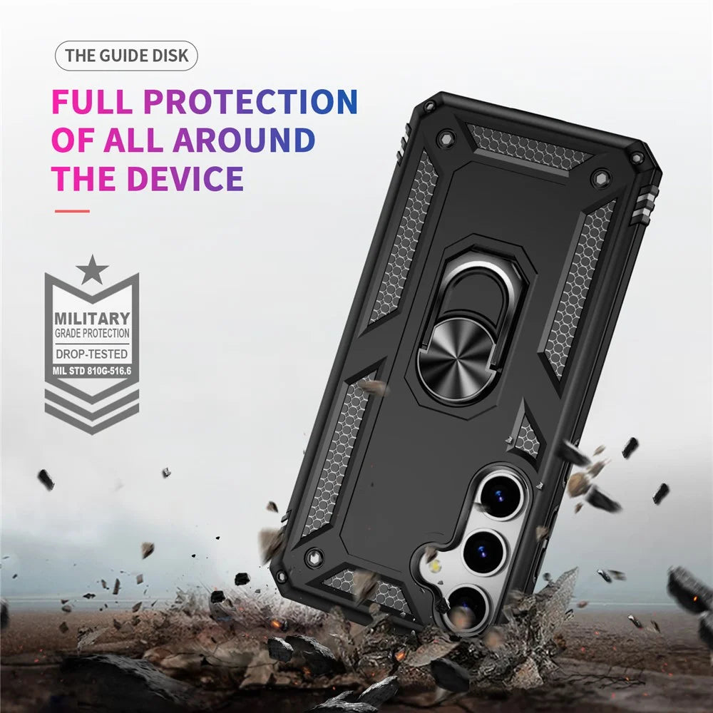 For Samsung Galaxy S25+ Case PC+TPU Phone Cover with Rotary Ring Kickstand - Black - 5