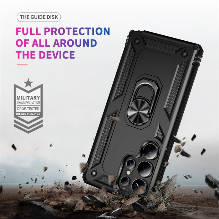 For Samsung Galaxy S25 Ultra Case PC+TPU Phone Cover with Rotary Ring Kickstand - Black - 5