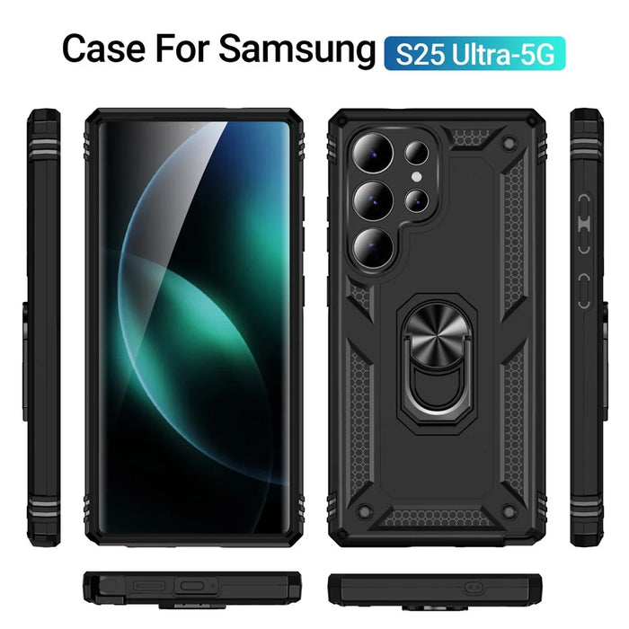 For Samsung Galaxy S25 Ultra Case PC+TPU Phone Cover with Rotary Ring Kickstand - Black - 7
