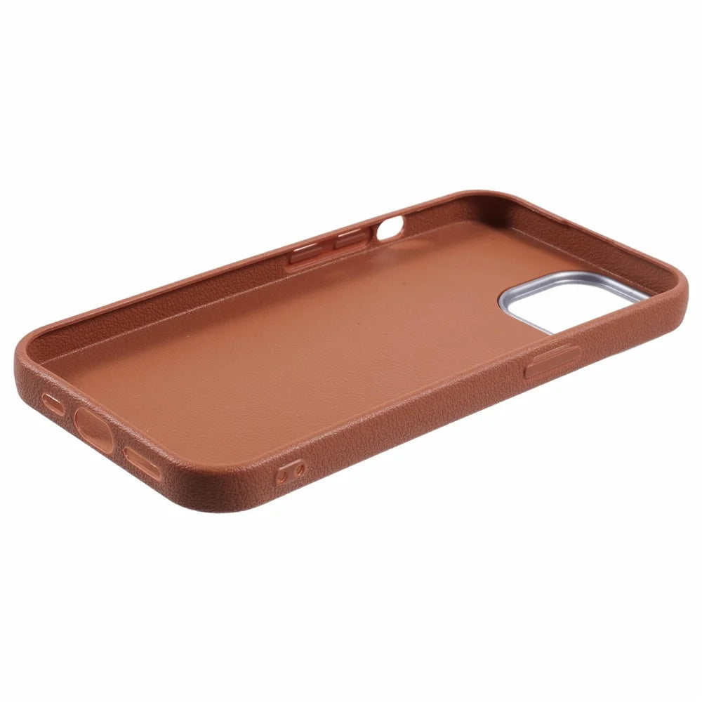 For iPhone 13 Case Electroplating Lens Frame Textured TPU Shockproof Phone Cover - Brown - 4