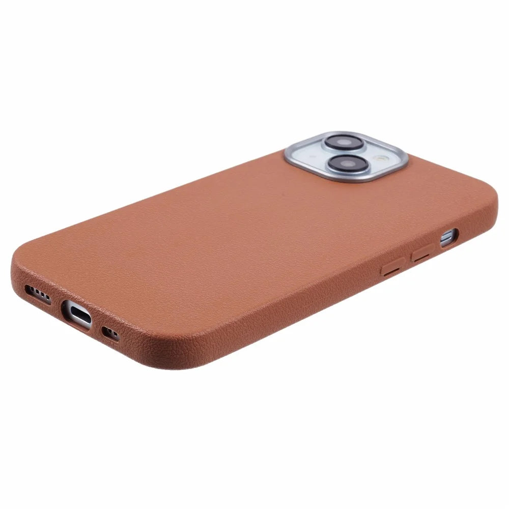 For iPhone 13 Case Electroplating Lens Frame Textured TPU Shockproof Phone Cover - Brown - 5