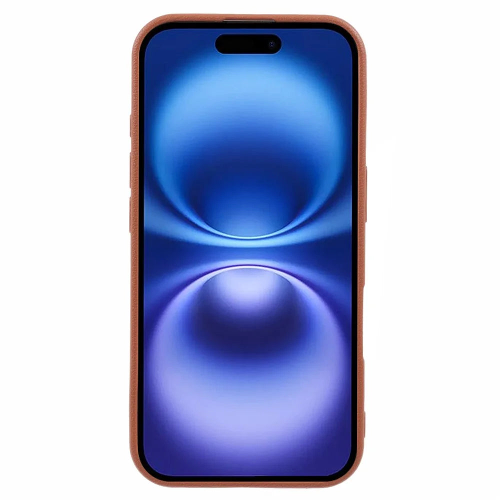 For iPhone 16 Case Electroplating Lens Frame Textured TPU Shockproof Phone Cover - Brown - 2