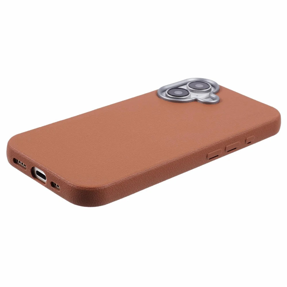 For iPhone 16 Case Electroplating Lens Frame Textured TPU Shockproof Phone Cover - Brown - 5