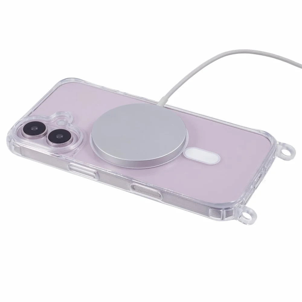 For iPhone 16 Case Compatible with MagSafe TPU+PC 1.5mm Clear Phone Cover with Lanyard Holes - 4