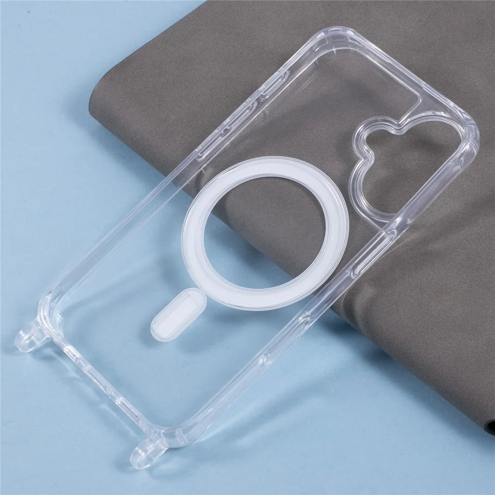 For iPhone 16 Case Compatible with MagSafe TPU+PC 1.5mm Clear Phone Cover with Lanyard Holes - 7