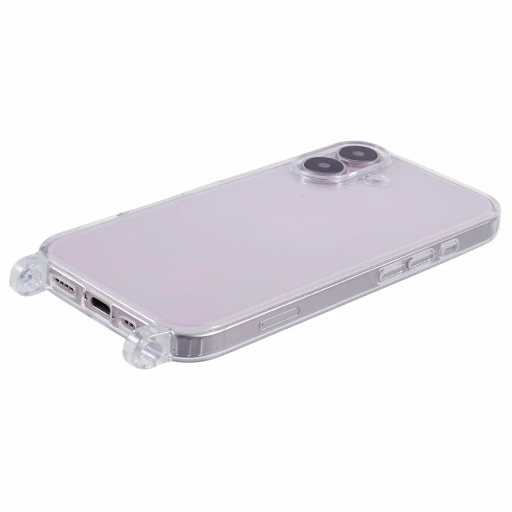 For iPhone 16 Plus Case TPU 1.8mm Clear Phone Cover with Lanyard Holes - 4
