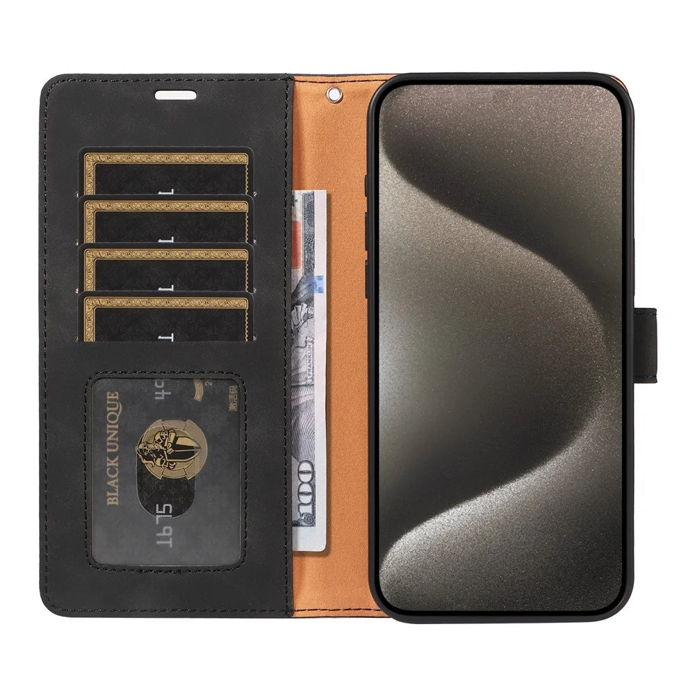 For iPhone 13 Pro Max Case RFID Blocking Wallet Stand Leather Flip Phone Cover with Slim Strap - Black - 2