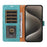 For iPhone 13 Pro Case RFID Blocking Wallet Stand Leather Flip Phone Cover with Slim Strap - Green - 2