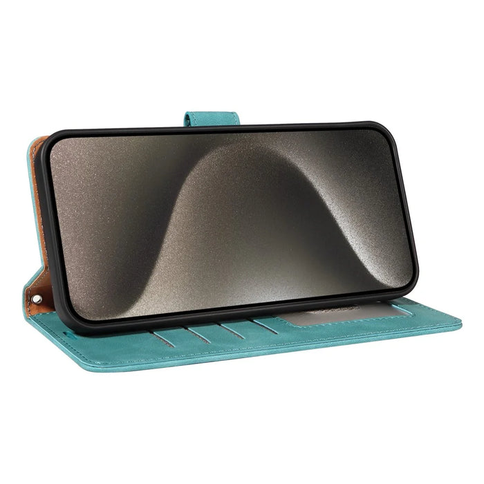 For iPhone 13 Pro Case RFID Blocking Wallet Stand Leather Flip Phone Cover with Slim Strap - Green - 3