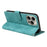 For iPhone 13 Pro Case RFID Blocking Wallet Stand Leather Flip Phone Cover with Slim Strap - Green - 4