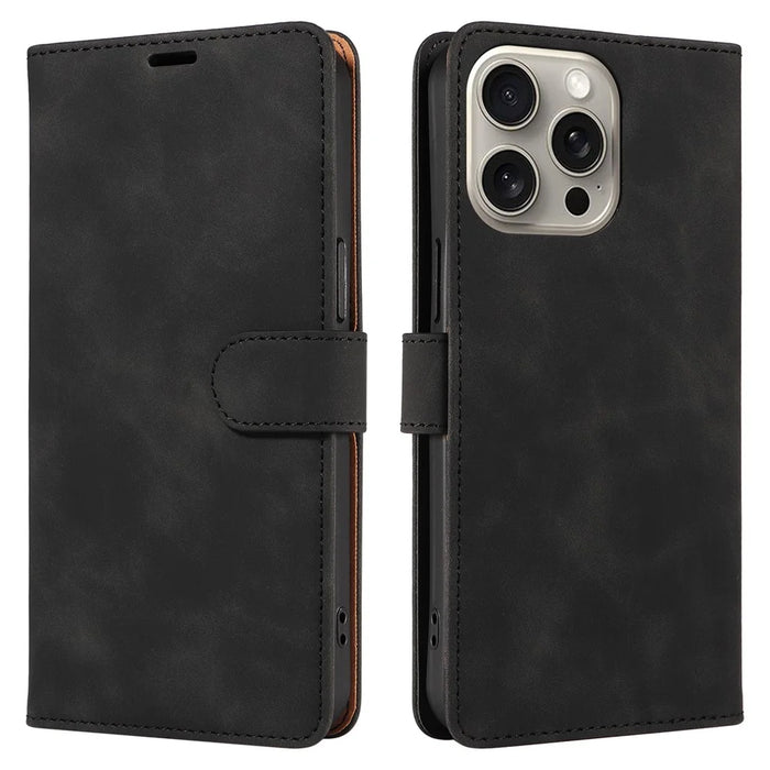 For iPhone 14 Pro Max Case RFID Blocking Wallet Stand Leather Flip Phone Cover with Slim Strap - Black - 1