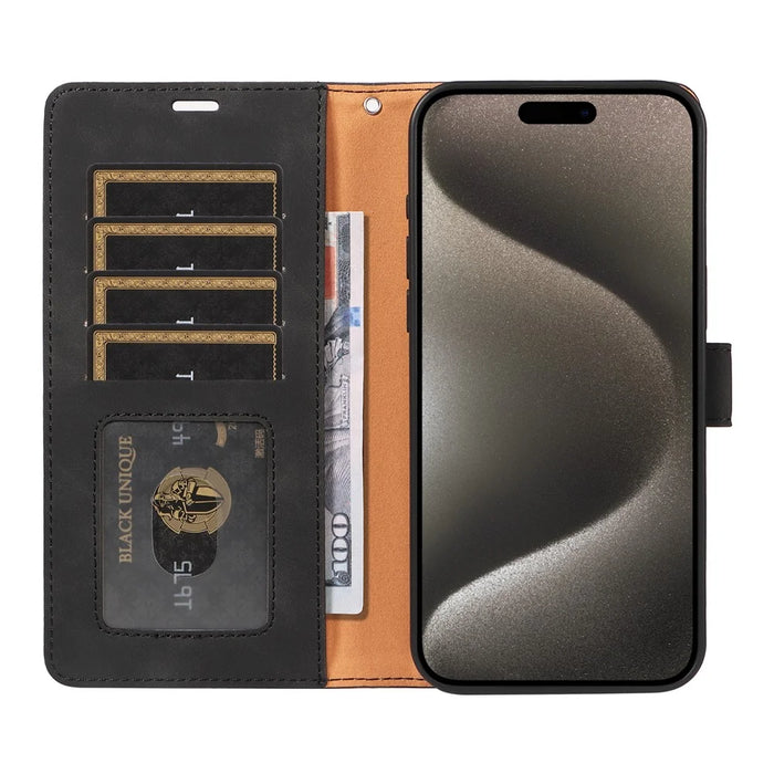 For iPhone 14 Pro Max Case RFID Blocking Wallet Stand Leather Flip Phone Cover with Slim Strap - Black - 2