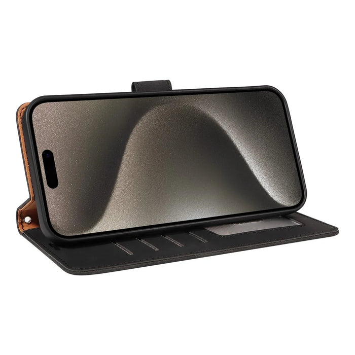 For iPhone 14 Pro Max Case RFID Blocking Wallet Stand Leather Flip Phone Cover with Slim Strap - Black - 3