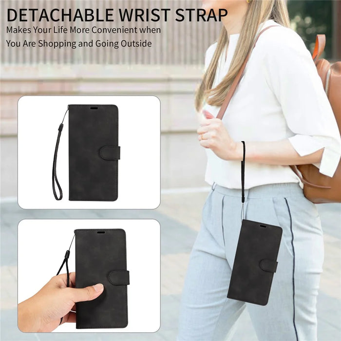 For iPhone 14 Pro Max Case RFID Blocking Wallet Stand Leather Flip Phone Cover with Slim Strap - Black - 7