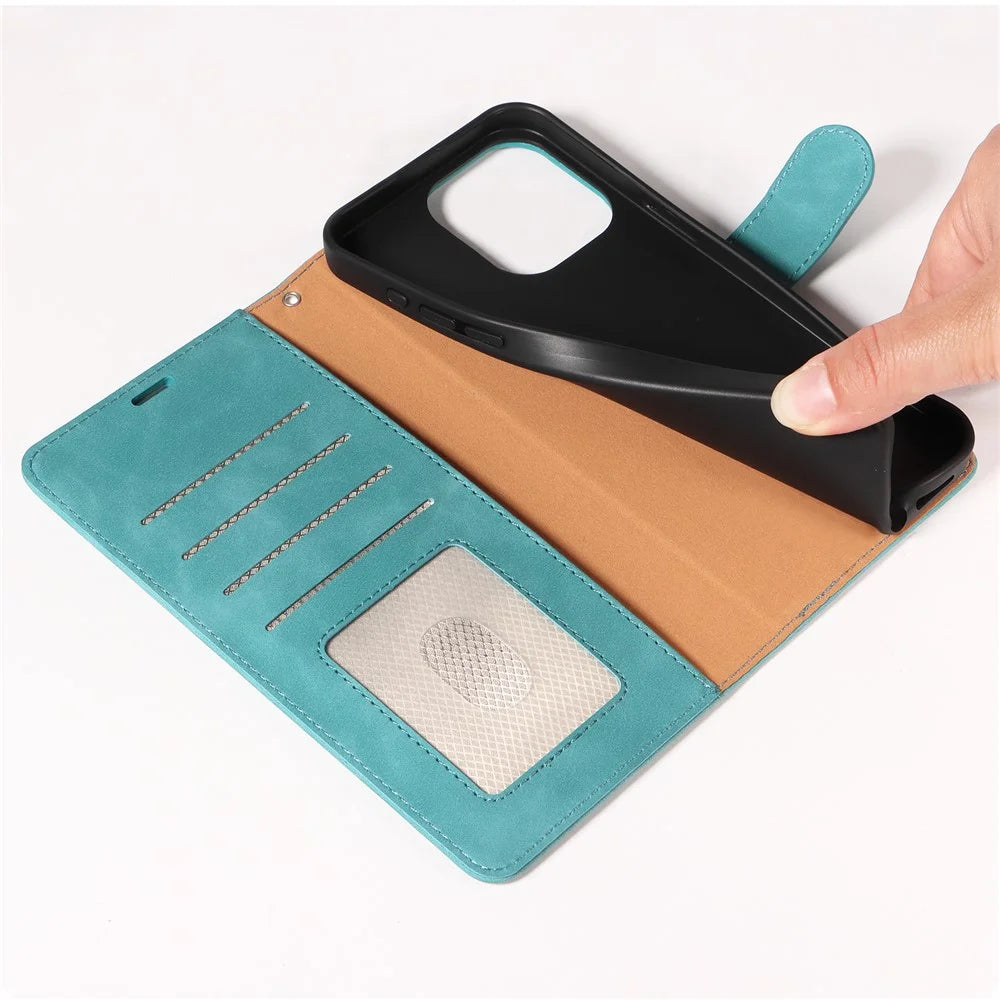 For iPhone 14 Pro Case RFID Blocking Wallet Stand Leather Flip Phone Cover with Slim Strap - Green - 4