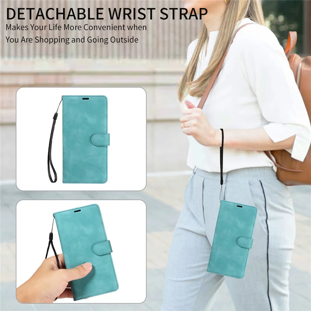 For iPhone 14 Pro Case RFID Blocking Wallet Stand Leather Flip Phone Cover with Slim Strap - Green - 7
