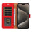 For iPhone 16 Pro Case RFID Blocking Wallet Stand Leather Flip Phone Cover with Slim Strap - Red - 2