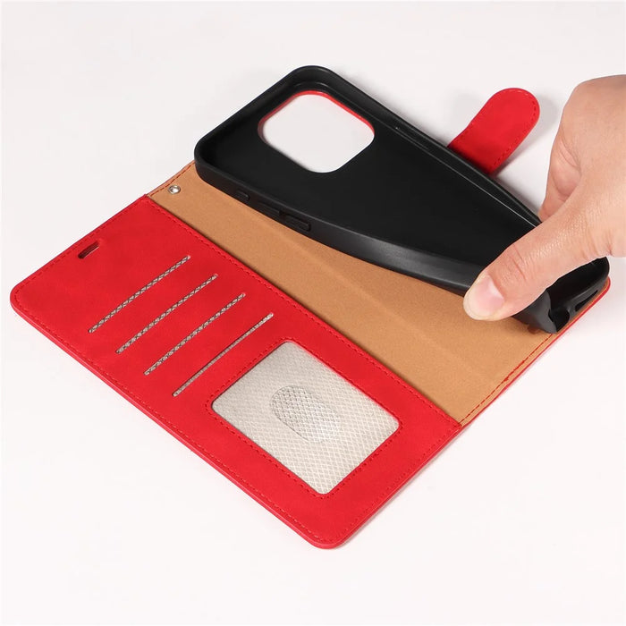 For iPhone 16 Pro Case RFID Blocking Wallet Stand Leather Flip Phone Cover with Slim Strap - Red - 4