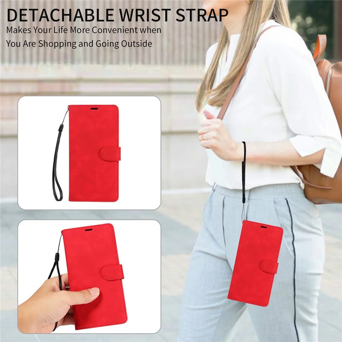 For iPhone 16 Pro Case RFID Blocking Wallet Stand Leather Flip Phone Cover with Slim Strap - Red - 7