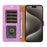 For iPhone 15 Pro Case RFID Blocking Wallet Stand Leather Flip Phone Cover with Slim Strap - Purple - 2