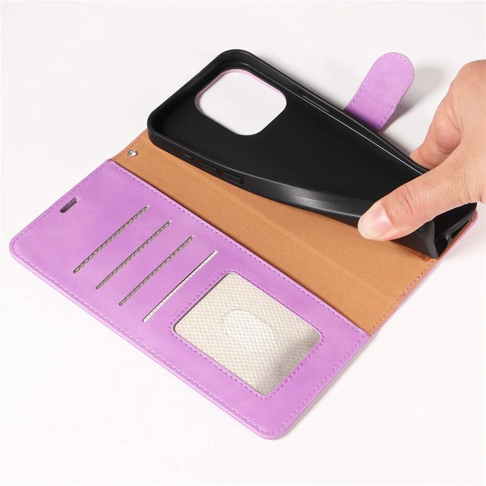 For iPhone 15 Pro Case RFID Blocking Wallet Stand Leather Flip Phone Cover with Slim Strap - Purple - 4