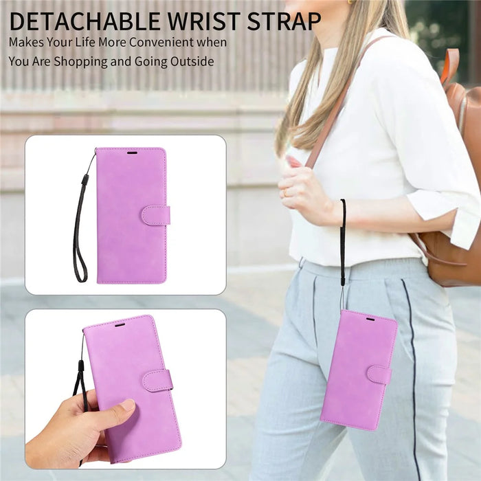 For iPhone 15 Pro Max Case RFID Blocking Wallet Stand Leather Flip Phone Cover with Slim Strap - Purple - 7
