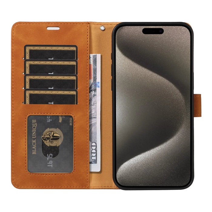 For iPhone 16 Pro Max Case RFID Blocking Wallet Stand Leather Flip Phone Cover with Slim Strap - Brown - 2