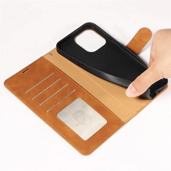For iPhone 16 Pro Max Case RFID Blocking Wallet Stand Leather Flip Phone Cover with Slim Strap - Brown - 4