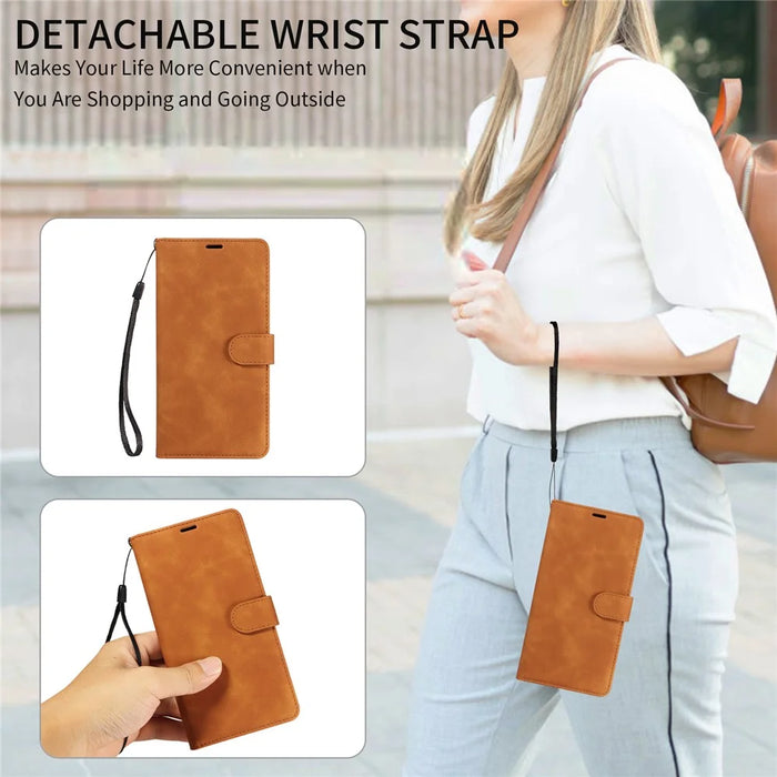 For iPhone 16 Pro Max Case RFID Blocking Wallet Stand Leather Flip Phone Cover with Slim Strap - Brown - 7