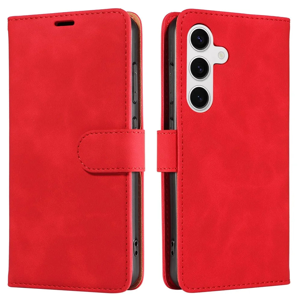 For Samsung Galaxy S24+ Case RFID Blocking Wallet Stand Leather Flip Phone Cover with Slim Strap - Red - 1
