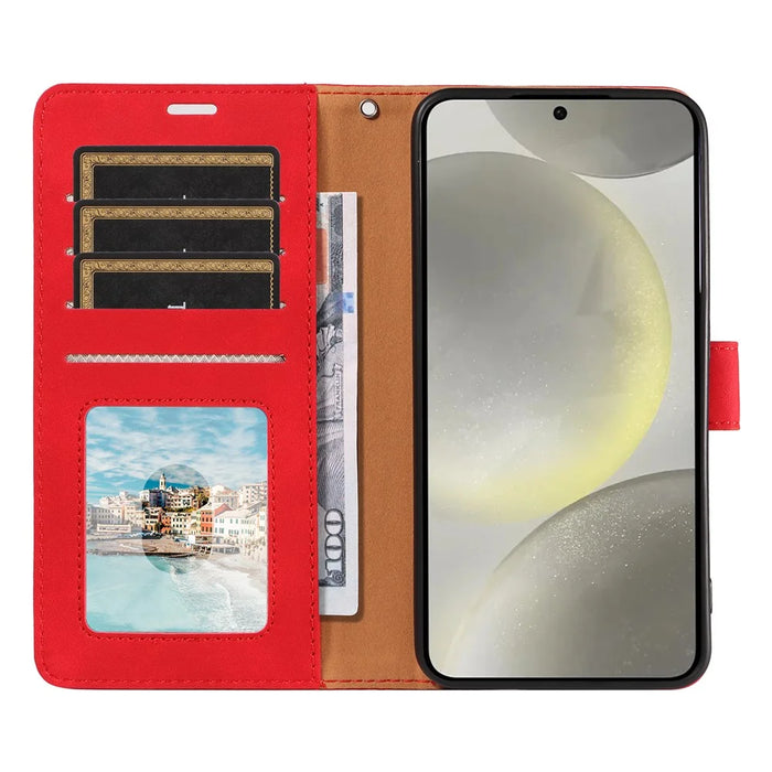 For Samsung Galaxy S24+ Case RFID Blocking Wallet Stand Leather Flip Phone Cover with Slim Strap - Red - 2