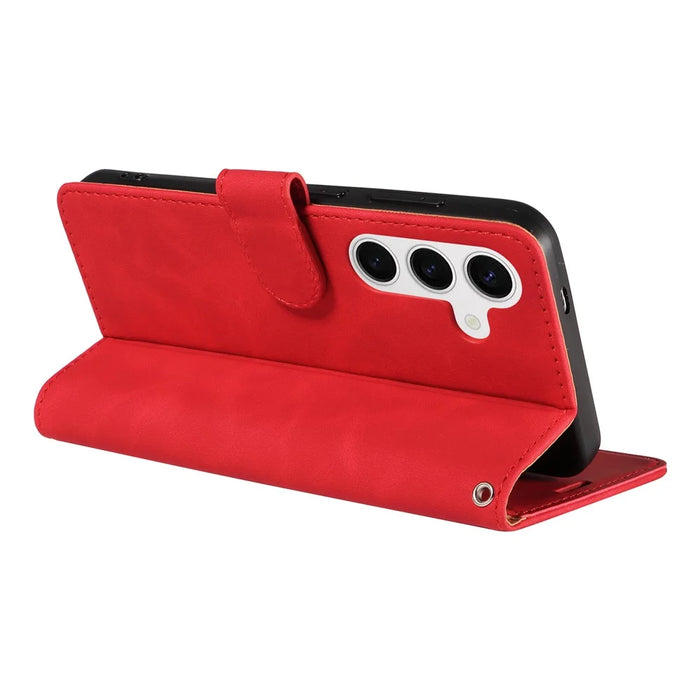 For Samsung Galaxy S24+ Case RFID Blocking Wallet Stand Leather Flip Phone Cover with Slim Strap - Red - 4
