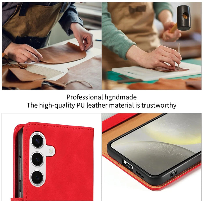 For Samsung Galaxy S24+ Case RFID Blocking Wallet Stand Leather Flip Phone Cover with Slim Strap - Red - 6