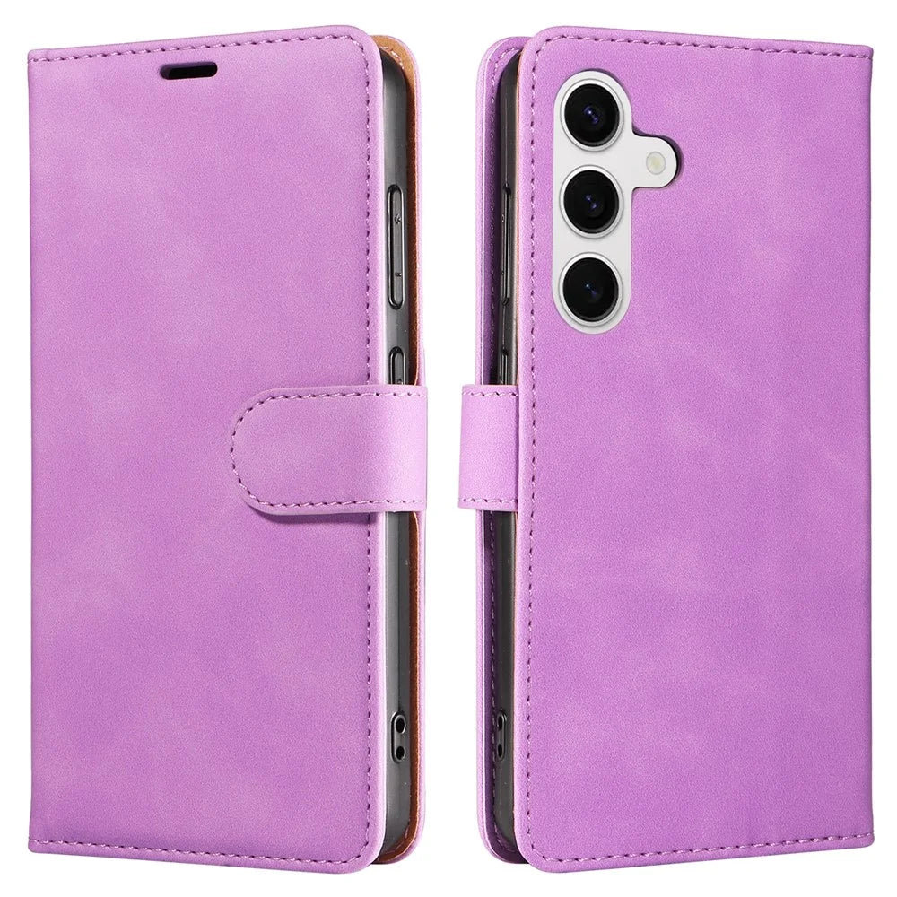 For Samsung Galaxy S24 FE Case RFID Blocking Wallet Stand Leather Flip Phone Cover with Slim Strap - Purple - 1