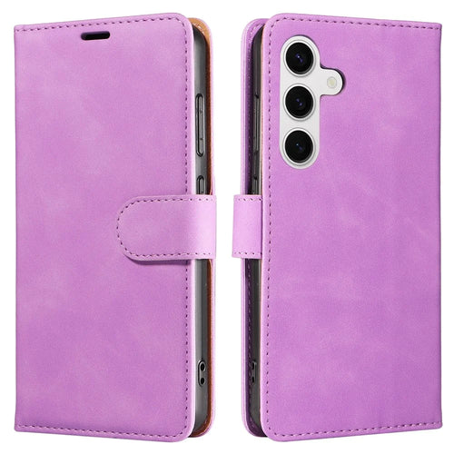 For Samsung Galaxy S24 FE Case RFID Blocking Wallet Stand Leather Flip Phone Cover with Slim Strap - Purple - 1